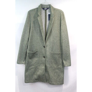 Lands End Coat Fleece Long Jacket Womens size XL Green Herringbone Patch Pockets